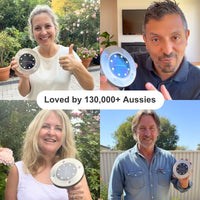 Four people holding a product with text 'Loved by 100,000+ Aussies' in the center.